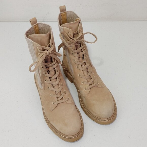 Sam Edelman Lydell Combat Boot Leather Beige Suede Leather / Knit Uppers Size 10 - Picture 3 of 11